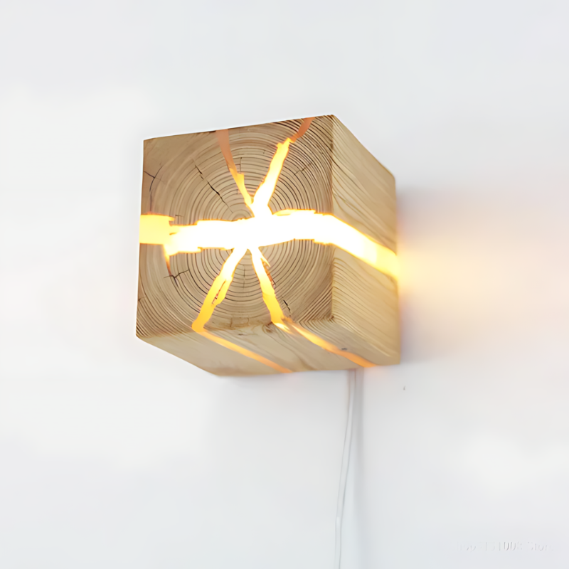 Kaori | Applique Murale Cube En Bois – Élégance Naturelle Et Lumière Sculptée