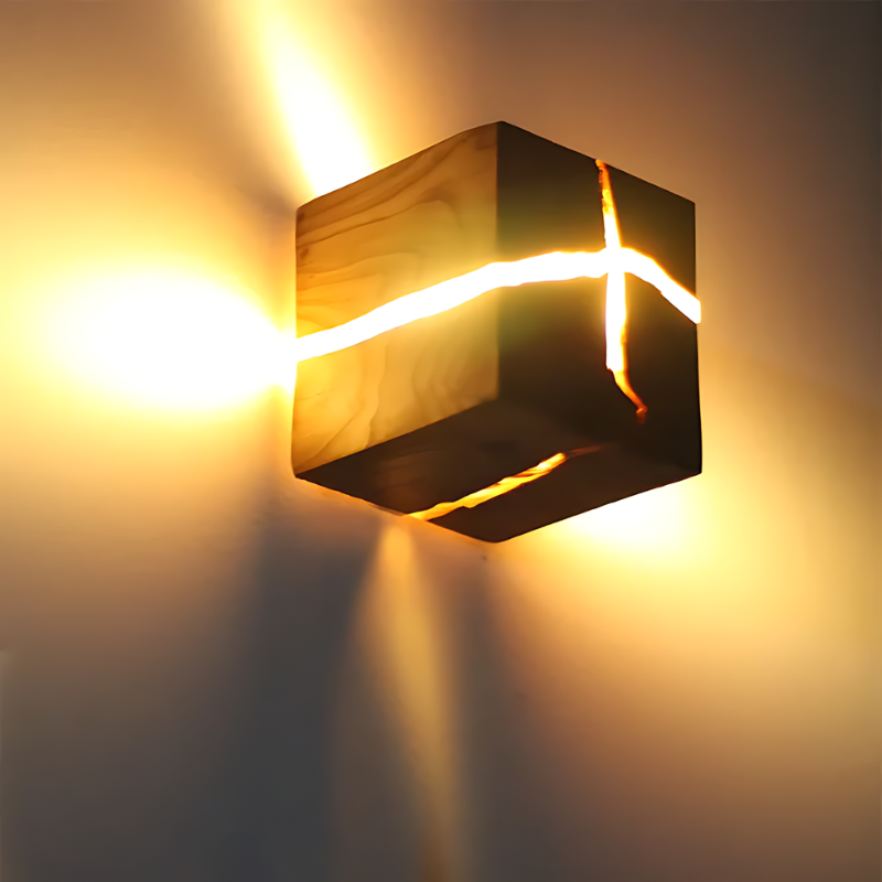 Kaori | Applique Murale Cube En Bois – Élégance Naturelle Et Lumière Sculptée